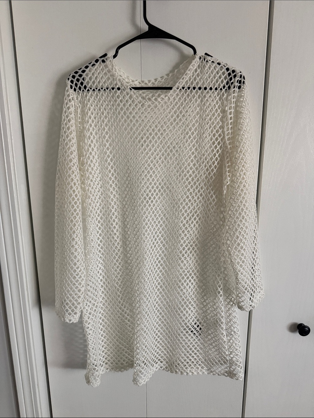 SHEIN White Crochet Mesh/Fishnet Long-Sleeve Coverup Dress Sz 1XL